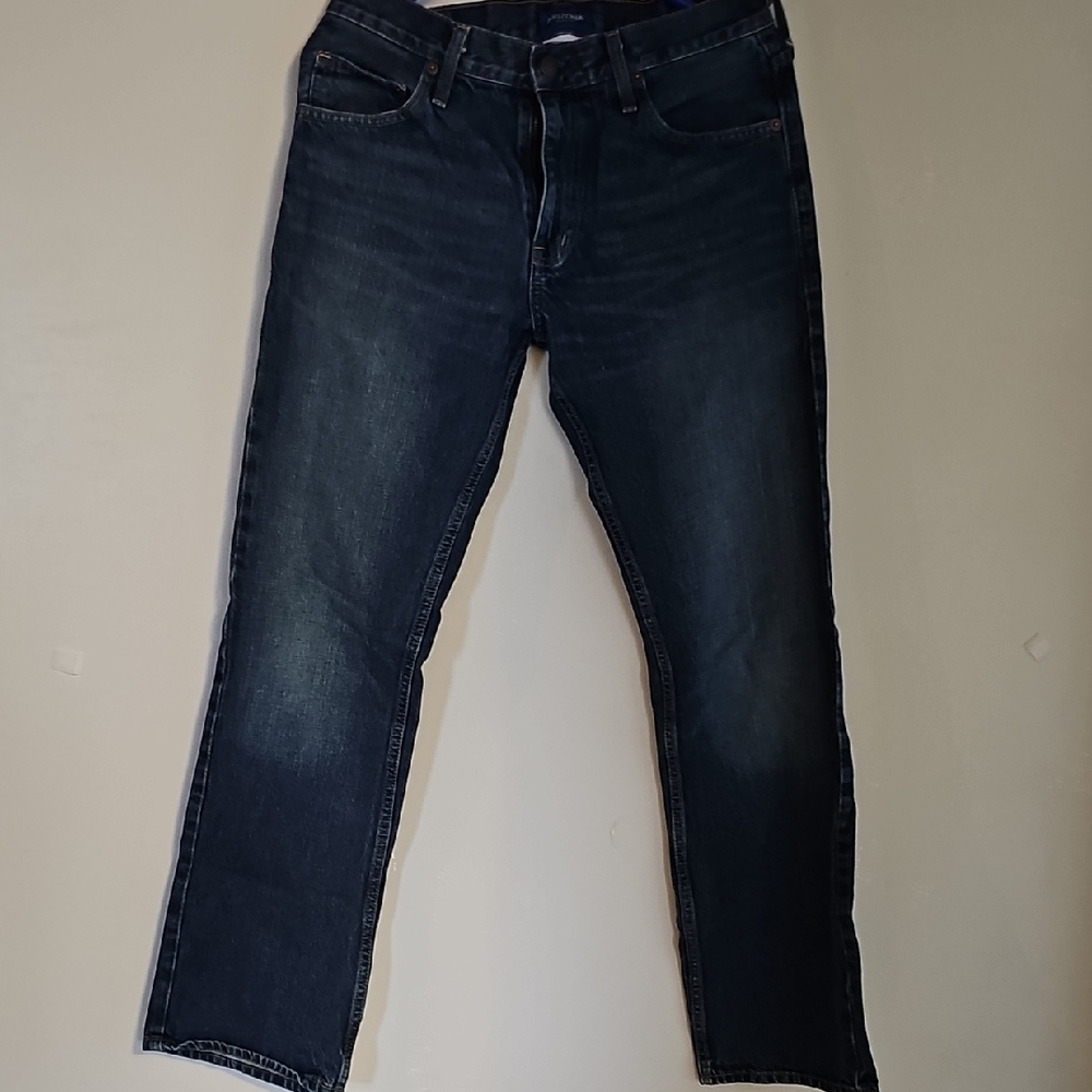 Blue Straight Leg Jeans with Faded Denim